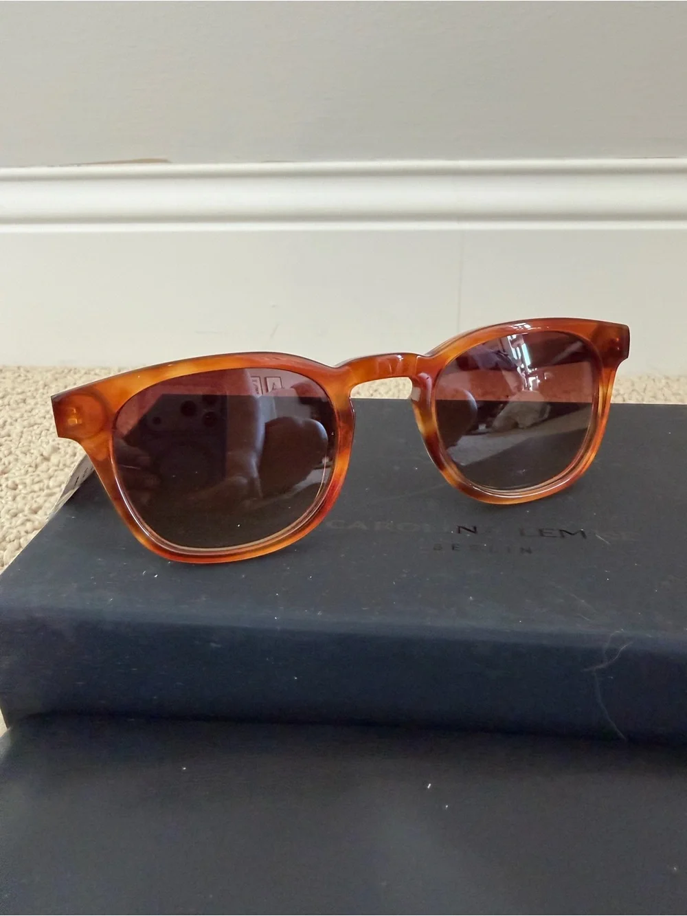 Carolina Herrera Amber Tortoiseshell Sunglasses with Brown Lenses wood sides